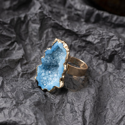 Natural White Crystal Bud Vug Flower Broken Ring Copper Ring
