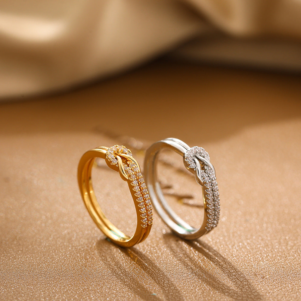 Knotted Micro Inlaid Zircon Ring