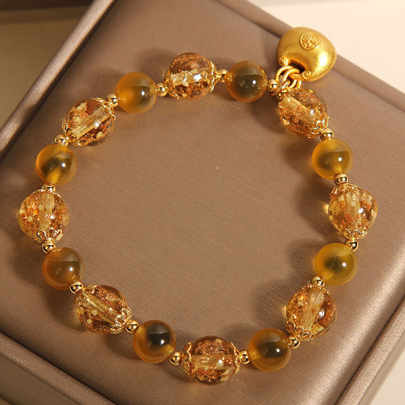 Natural Yellow Sugar Heart Agate Crystal Bracelet For Women