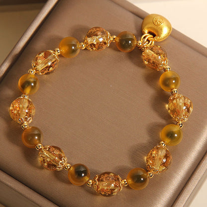 Natural Yellow Sugar Heart Agate Crystal Bracelet For Women