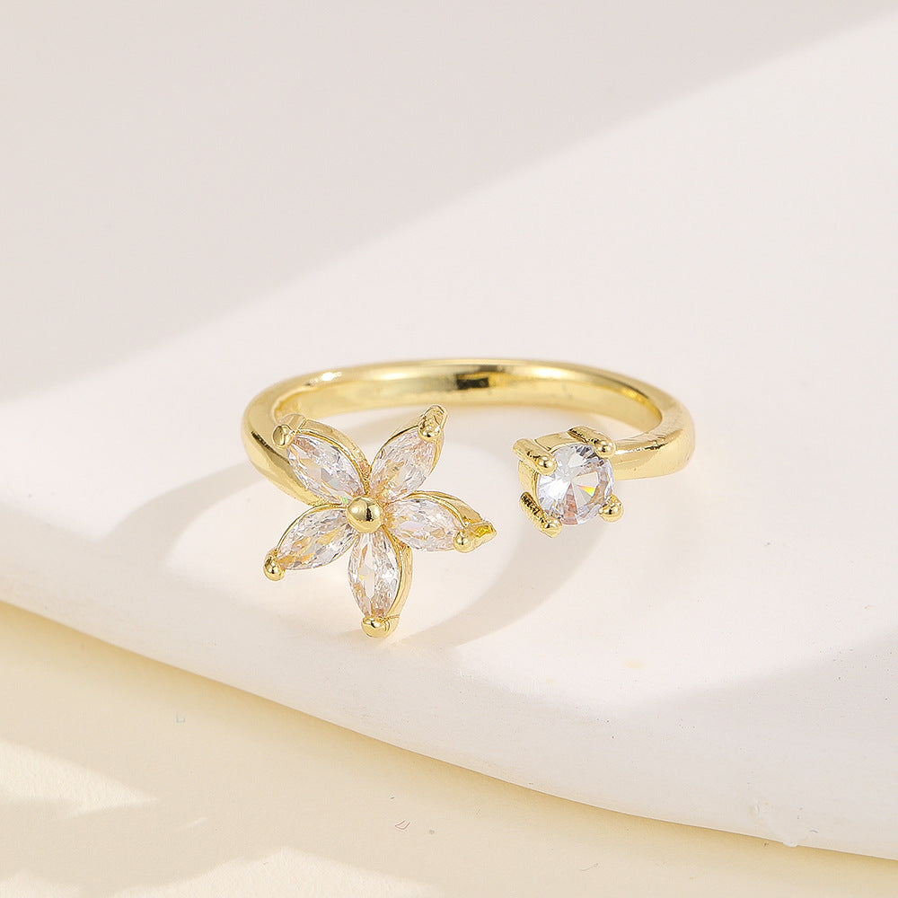 Simple Flower Micro-inlaid Zircon Ring