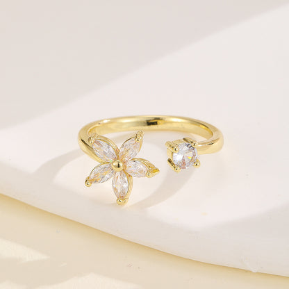 Simple Flower Micro-inlaid Zircon Ring