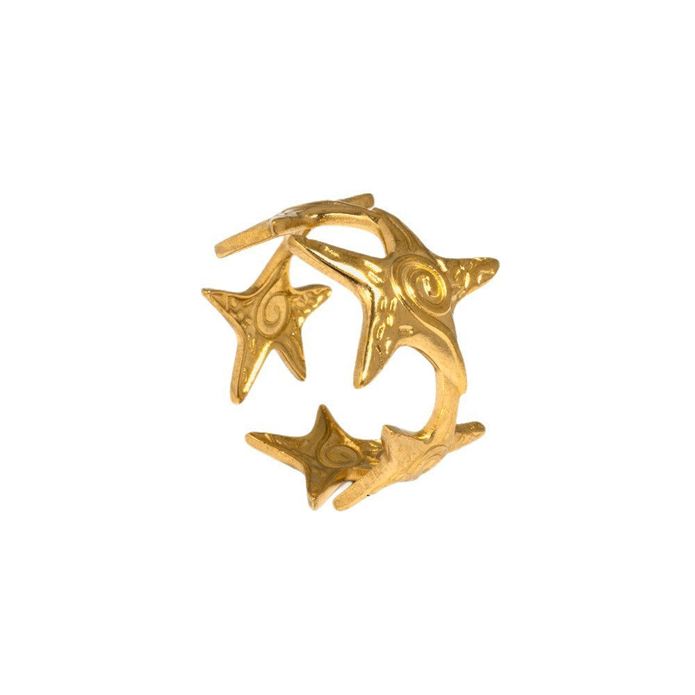 Starfish Stainless Steel Ring Opening Irregular Texture Ring
