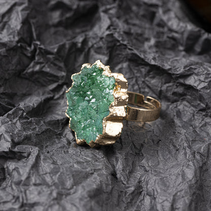 Natural White Crystal Bud Vug Flower Broken Ring Copper Ring
