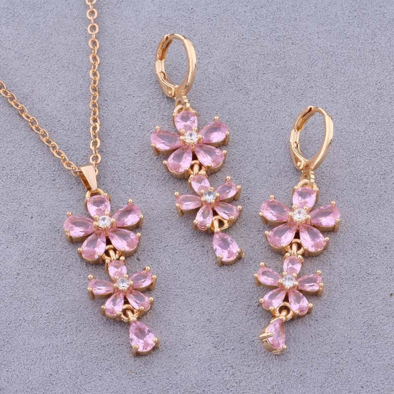 Elegant Zircon Electroplated Copper Earrings And Necklace Set