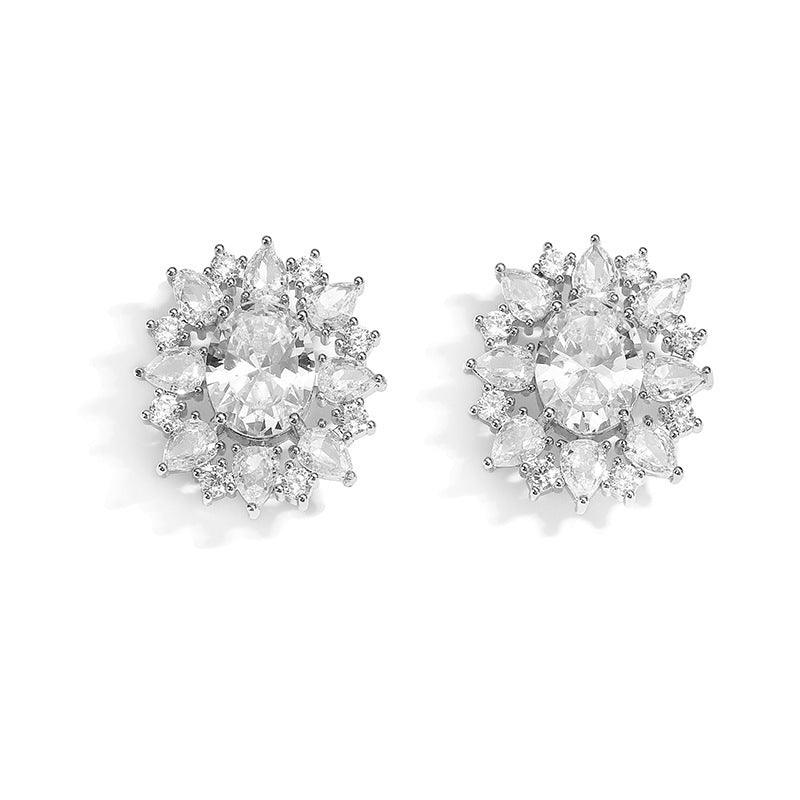 Advanced Ear Studs Design Sense Elegant Zircon Vintage Flower